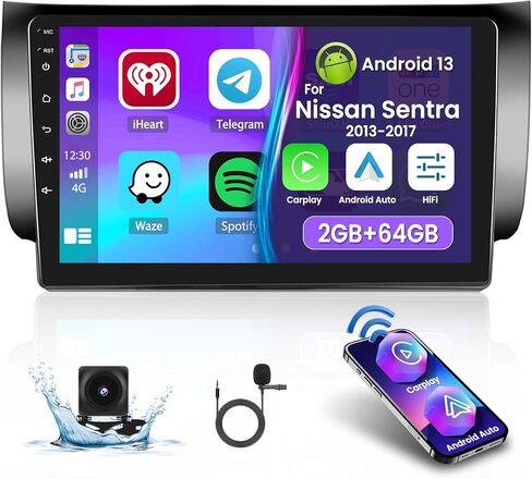 شاشة Hi-Fi 2+64G CarPlay Radio Android لنيسان سنترا 2013-2017 (إصدار مقطع عمودي) ستيريو السيارة، شاشة لمس عالية الدقة 10.1 بوصة Android Auto، كاميرا احتياطية AHD، وصلة مرآة، GPS، WiFi in Saudi Arabia
