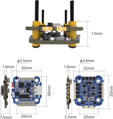 SpeedyBee F7 Mini Flight Controller Stack Board 3-6S 20x20mm مع 35A BLHeli_S 4 في 1 ESC يدعم الضبط اللاسلكي لطائرة بدون طيار FPV 2-4 بوصة in Kuwait