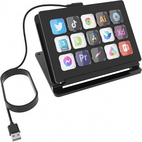 وحدة التحكم في البث، 15 مفتاحًا مختصرًا، منصة البث، شاشة LCD سلكية قابلة للتخصيص، لوحة مفاتيح سريعة مع حامل قابل للتعديل لبث ألعاب العمل في الاستوديو، إجراءات التشغيل في نظام Win Mac OBS Twitter YouTube in Kuwait