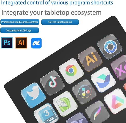 وحدة التحكم في البث، 15 مفتاحًا مختصرًا، منصة البث، شاشة LCD سلكية قابلة للتخصيص، لوحة مفاتيح سريعة مع حامل قابل للتعديل لبث ألعاب العمل في الاستوديو، إجراءات التشغيل في نظام Win Mac OBS Twitter YouTube in Kuwait
