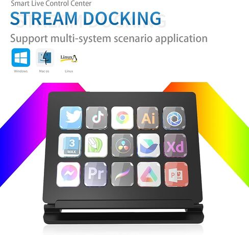 وحدة التحكم في البث، 15 مفتاحًا مختصرًا، منصة البث، شاشة LCD سلكية قابلة للتخصيص، لوحة مفاتيح سريعة مع حامل قابل للتعديل لبث ألعاب العمل في الاستوديو، إجراءات التشغيل في نظام Win Mac OBS Twitter YouTube in Kuwait