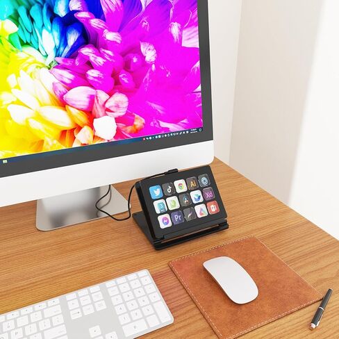 وحدة التحكم في البث، 15 مفتاحًا مختصرًا، منصة البث، شاشة LCD سلكية قابلة للتخصيص، لوحة مفاتيح سريعة مع حامل قابل للتعديل لبث ألعاب العمل في الاستوديو، إجراءات التشغيل في نظام Win Mac OBS Twitter YouTube in Kuwait