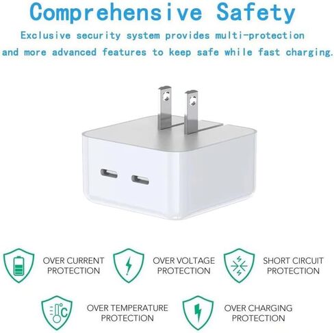 iPhone Dual USB-C Port Compact Power Adapter [GaN] PD 3.0 Foldable USB Type C Plug Fast Wall Charger Block for iPhone 15 14 13 12 11 Pro Max Plus Mini, iPad, AirPods, MacBook Air【Without Cable】 in Saudi Arabia