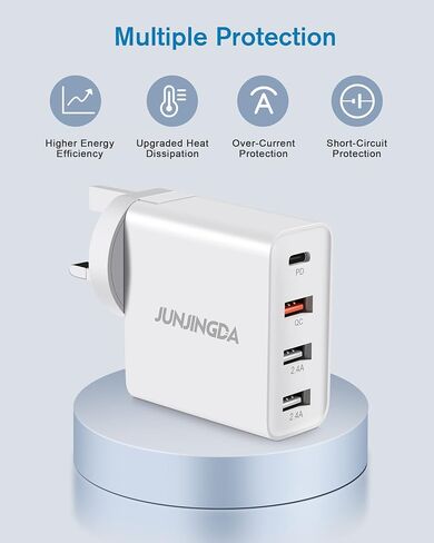 48W Universal Travel Adapter, JUNJINDA 4-Port Multi USB C Wall Charger Block US to Europe Plug Adapter with Foldable USA EU UK AUS Plug Fast Charging for iPhone, iPad, Samsung, Google, Tablet, More in Saudi Arabia