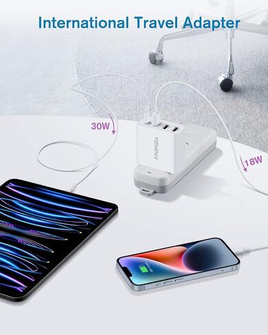 48W Universal Travel Adapter, JUNJINDA 4-Port Multi USB C Wall Charger Block US to Europe Plug Adapter with Foldable USA EU UK AUS Plug Fast Charging for iPhone, iPad, Samsung, Google, Tablet, More in Saudi Arabia