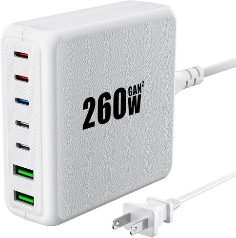 260W 7-Port Desktop Charging Station, 2x65W USB C Laptop Charger Compatible with MacBook Pro/Air, iPad Series, iPhone 14/13/Mini/Pro/13Pro Max/12 Samsung Galaxy Note in Saudi Arabia