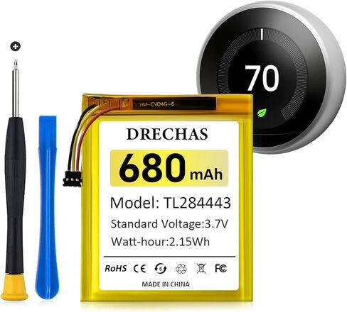 بطارية لبطارية Nest Thermostat (680 مللي أمبير في الساعة)، بطارية بديلة ليثيوم بوليمر مطورة لـ Nest Learning Thermostat الجيل الثاني والثالث، TL284443، T3007ES، T3008US، T4000ES، A0013 مع أدوات إصلاح in Kuwait