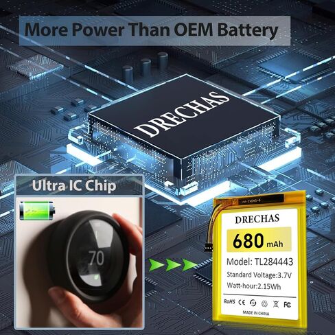 بطارية لبطارية Nest Thermostat (680 مللي أمبير في الساعة)، بطارية بديلة ليثيوم بوليمر مطورة لـ Nest Learning Thermostat الجيل الثاني والثالث، TL284443، T3007ES، T3008US، T4000ES، A0013 مع أدوات إصلاح in Kuwait