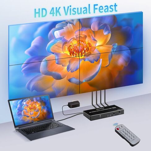 وحدة تحكم حائط الفيديو 2x2 4K، معالج حائط فيديو HDMI مع شاشة دوران 180 درجة 1080P، 1x1، 1x2، 1x3، 1x4، 2x2، 4x1، 3x1، 2x1 شاشة صور فيديو متعددة in Kuwait