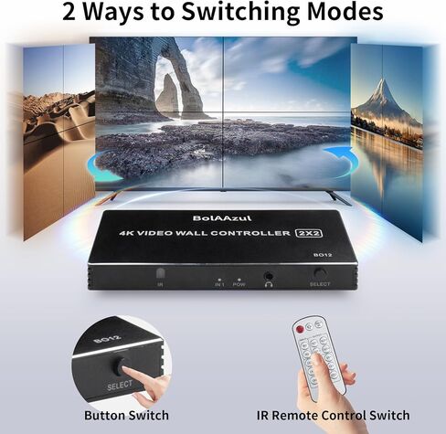 وحدة تحكم حائط الفيديو 2x2 4K، معالج حائط فيديو HDMI مع شاشة دوران 180 درجة 1080P، 1x1، 1x2، 1x3، 1x4، 2x2، 4x1، 3x1، 2x1 شاشة صور فيديو متعددة in Kuwait