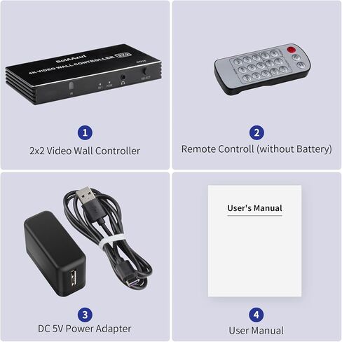 وحدة تحكم حائط الفيديو 2x2 4K، معالج حائط فيديو HDMI مع شاشة دوران 180 درجة 1080P، 1x1، 1x2، 1x3، 1x4، 2x2، 4x1، 3x1، 2x1 شاشة صور فيديو متعددة in Kuwait