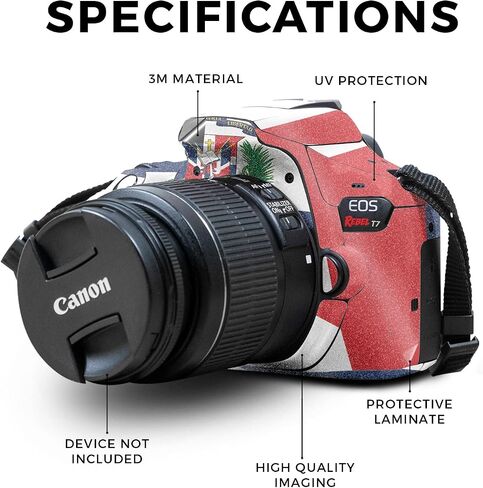 Glossy Glitter Skin Compatible with Canon EOS Rebel T7 Camera - Dominican Flag - Premium 3M Vinyl Protective Wrap Decal Cover - Easy to Apply | Crafted in The USA by MightySkins in Saudi Arabia