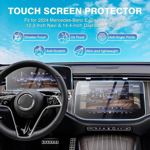 واقي شاشة Karltys مكون من قطعتين لسيارة Mercedes-Benz E-Class All-Terrain 2024 2025 مقاس 12.3 بوصة نافي وشاشة داش مقاس 14.4 بوصة، واقي زجاجي مقاوم للوهج لملحقات مرسيدس E450 in Saudi Arabia