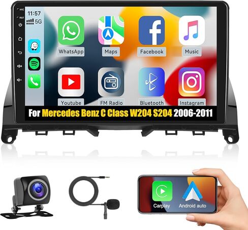 ستيريو راديو السيارة CamECHO Android 13 لسيارة Mercedes Benz C-Class C180 C200 C230 C250 C300 C350 W204 S204 2006-2011، مشغل الوسائط المتعددة للسيارة مع Carplay/Android Auto HiFi GPS WiFi FM RDS SWC + كاميرا احتياطية in Saudi Arabia