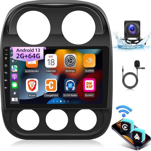 [2G+64G] راديو سيارة لسيارة Jeep Compass Patriot 2010-2016، 10.1 بوصة Android 13 شاشة لمس ستيريو، Carplay/Android Auto/EQ Audio/1080P/SWC/Bluetooth + كاميرا احتياطية AHD in Saudi Arabia