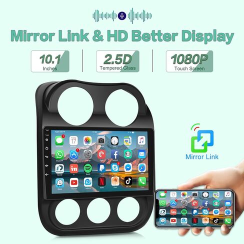 [2G+64G] راديو سيارة لسيارة Jeep Compass Patriot 2010-2016، 10.1 بوصة Android 13 شاشة لمس ستيريو، Carplay/Android Auto/EQ Audio/1080P/SWC/Bluetooth + كاميرا احتياطية AHD in Saudi Arabia