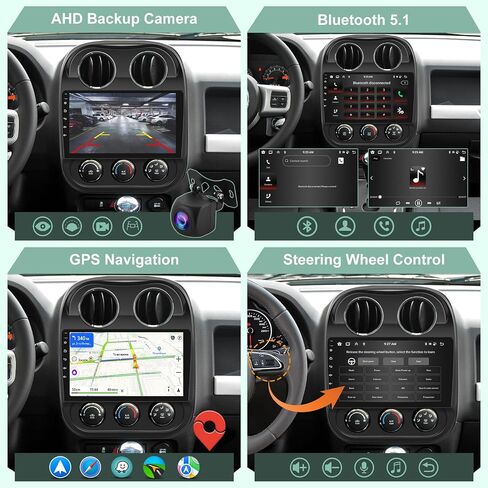 [2G+64G] راديو سيارة لسيارة Jeep Compass Patriot 2010-2016، 10.1 بوصة Android 13 شاشة لمس ستيريو، Carplay/Android Auto/EQ Audio/1080P/SWC/Bluetooth + كاميرا احتياطية AHD in Saudi Arabia