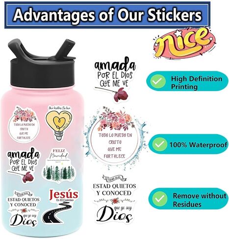 Spanish Bible Aesthetic Stickers, Motivational Christian Jesus Stickers, 50PCS Religious Bible Verse Vinyl Waterproof Stickers for Water Bottle, Laptop, Scrapbook, Journaling Supplies (Bibles) in Saudi Arabia