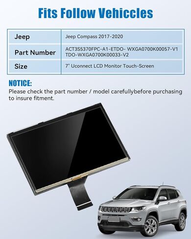 ونفون 7 بوصة Uconnect شاشة تعمل باللمس جهاز الملاحة بالراديو لـ 2017-2020 جيب كومباس TDO-WXGA0700K00057-V1 LMB-K00057BL-A in Kuwait