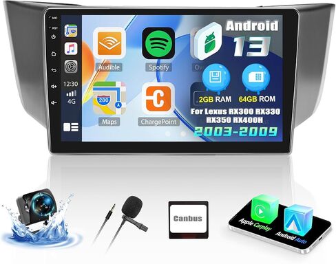 ستيريو سيارة CamECHO 2+64G Android 13 لسيارة Lexus RX300 RX330 RX350 RX400H 2003-2009، راديو CarPlay وراديو السيارة Android Auto، شاشة لمس 9 بوصات داخل لوحة القيادة GPS مع بلوتوث HiFi WiFi FM/RDS SWC Mirror Link in Saudi Arabia