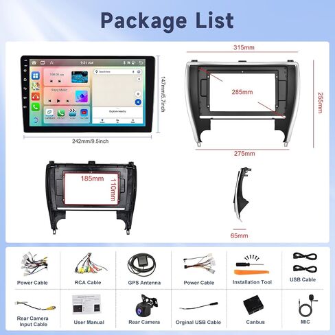 Hodozzy 8 Core 2GB+64GB Android Car Stereo for Toyota Camry 2015 2016 2017، Double Din Carplay Android Auto Car Radio، 10 بوصة IPS تعمل باللمس مع DSP GPS Navigation Mirror Link WIFI Bluetooth FM in Saudi Arabia