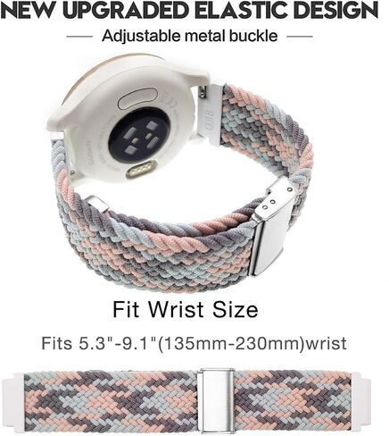 Abanen Braided Elastic Loop Watch Bands for Garmin Venu 2S / Venu 3S/ Vivoactive 4S / Vivomove 3S, 18mm Elastic Soft Stretchy Nylon Quick Dry Women Wristband Strap for Forerunner 255s/265S in Kuwait