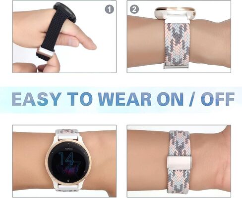 Abanen Braided Elastic Loop Watch Bands for Garmin Venu 2S / Venu 3S/ Vivoactive 4S / Vivomove 3S, 18mm Elastic Soft Stretchy Nylon Quick Dry Women Wristband Strap for Forerunner 255s/265S in Kuwait