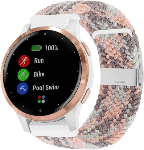 Abanen Braided Elastic Loop Watch Bands for Garmin Venu 2S / Venu 3S/ Vivoactive 4S / Vivomove 3S, 18mm Elastic Soft Stretchy Nylon Quick Dry Women Wristband Strap for Forerunner 255s/265S in Kuwait