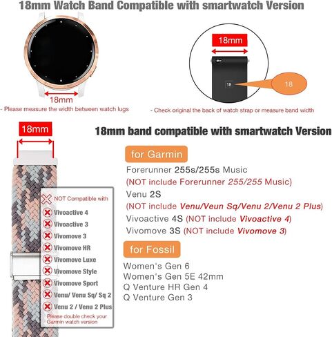 Abanen Braided Elastic Loop Watch Bands for Garmin Venu 2S / Venu 3S/ Vivoactive 4S / Vivomove 3S, 18mm Elastic Soft Stretchy Nylon Quick Dry Women Wristband Strap for Forerunner 255s/265S in Kuwait