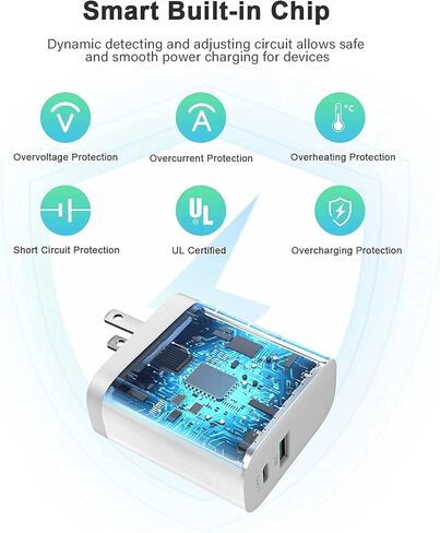 شاحن USB C، شاحن حائط Seyas 30 وات، 2 منفذ لتوصيل الطاقة، شاحن سريع، محول طاقة قابل للطي، شاحن PD لأجهزة iPhone iPad Airpods Pixel Galaxy Switch والمزيد، أبيض in Kuwait