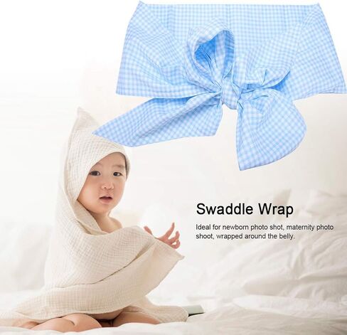 Newborn Swaddle Sash Maternity Bow Sash Newborn Infant Blanket Swaddling Blankets for Photo Shot Stretch Wrap Blankets & Swaddling (Light Blue Plaid) in Saudi Arabia