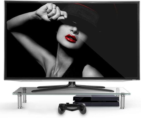 Eutuxia Type-S Black Tempered Glass Monitor Stand, TV, Laptop, Computer, All-In-One Desktop, Printer Riser [21.75 x 8.25 x 3.25 Inches] in Saudi Arabia