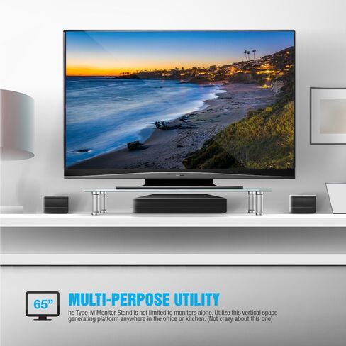 Eutuxia Type-S Black Tempered Glass Monitor Stand, TV, Laptop, Computer, All-In-One Desktop, Printer Riser [21.75 x 8.25 x 3.25 Inches] in Saudi Arabia