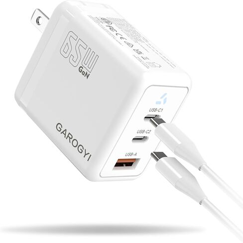 شاحن USB C بقدرة 65 وات، كتلة شاحن سريع بـ 3 منافذ GaN، شاحن حائط مدمج قابل للطي مع كابل USB-C لهاتف iPhone 15 Pro Max، وiPad، وMacBook Pro/Air، وGalaxy S23، وDell XPS 13، وPixel 8 والمزيد (أسود) in Kuwait