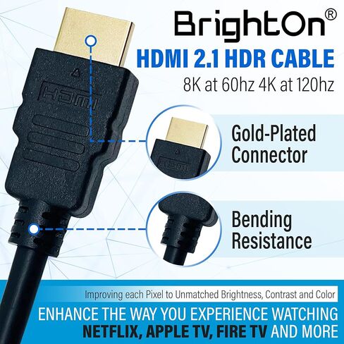 حزمة BrightOn Cable & Care لجميع أجهزة تلفزيون سامسونج. يحتوي على كابل 8K HDMI 2.1 HDR 8K@60 هرتز/4K@120 هرتز | كابل كات 7 فائق السرعة | فرشاة الغبار وقطعة قماش من الألياف الدقيقة in Kuwait