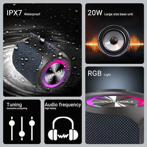 YOUXIU 40W Portable Bluetooth Speaker 360 Degree Stereo Subwoofer IPX7 Waterproof with Lighting Support TF Double Pairing Wireless Speaker in Saudi Arabia