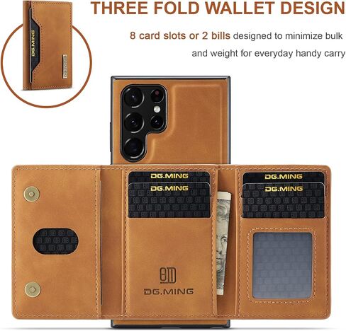 Wallet Case for Samsung Galaxy S23 Ultra, Leather Phone Case with Magnetic Detachable Trifold Wallet Card Holder Pocket (Black) in Saudi Arabia