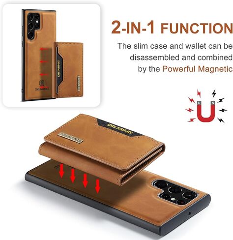 Wallet Case for Samsung Galaxy S23 Ultra, Leather Phone Case with Magnetic Detachable Trifold Wallet Card Holder Pocket (Black) in Saudi Arabia