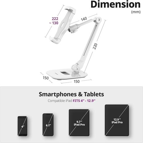 iRing Smart Mount, Tablet Mount & Cell Phone Holder Stand (Long Arm/Stand Base (Black)) in Saudi Arabia