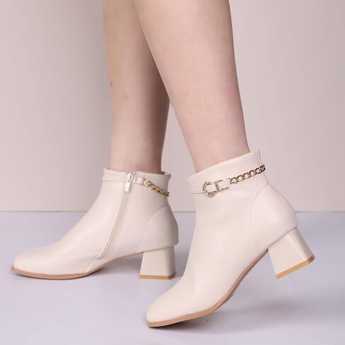 Camello Women's Ankle Boots Low Heel with Side Zipper Classic Fashion Booties with Chunky Heel in Saudi Arabia