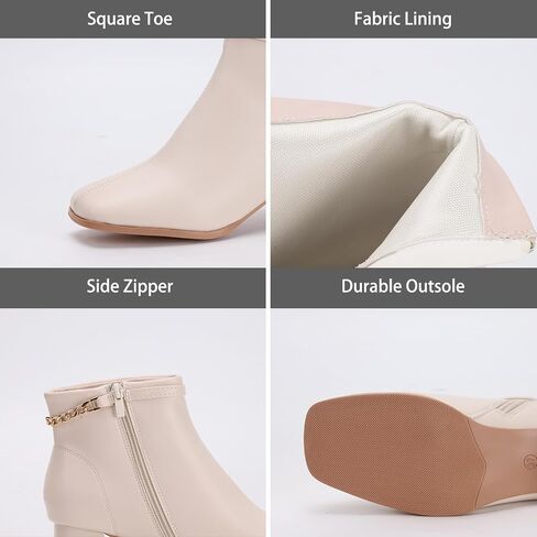 Camello Women's Ankle Boots Low Heel with Side Zipper Classic Fashion Booties with Chunky Heel in Saudi Arabia