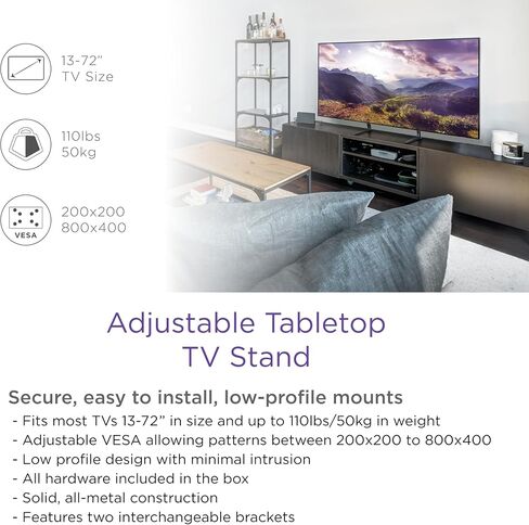ProMounts Universal Fixed Tabletop TV Stand for 13 to 72 inch Flat and Curved LCD, LED, Plasma Screen, Adjustable Stand Mount Holds up to 110 lbs. in Saudi Arabia