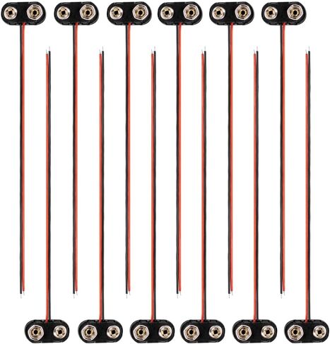 12 Pack T-Type 9V Battery Clip, 1 Dozen 9V Battery Connector with Hard Plastic Case, 9 Volt Battery Connector with Wire Leads for Experiment in Saudi Arabia