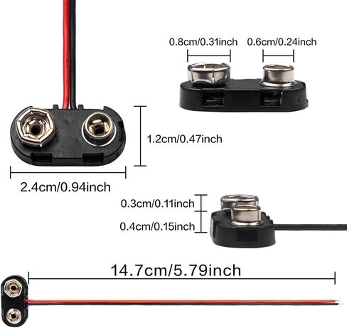 12 Pack T-Type 9V Battery Clip, 1 Dozen 9V Battery Connector with Hard Plastic Case, 9 Volt Battery Connector with Wire Leads for Experiment in Saudi Arabia