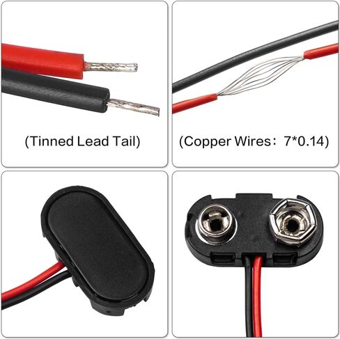 12 Pack T-Type 9V Battery Clip, 1 Dozen 9V Battery Connector with Hard Plastic Case, 9 Volt Battery Connector with Wire Leads for Experiment in Saudi Arabia