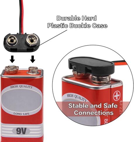 12 Pack T-Type 9V Battery Clip, 1 Dozen 9V Battery Connector with Hard Plastic Case, 9 Volt Battery Connector with Wire Leads for Experiment in Saudi Arabia