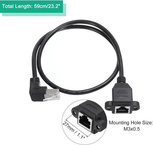 MECCANIXITY ذكر إلى أنثى 5e كابل تمديد الشبكة M3 23.2 بوصة طول ينحني لشبكات المكاتب المنزلية مع آذان حزمة من 2 in Saudi Arabia