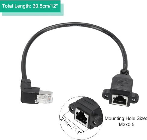 MECCANIXITY ذكر إلى أنثى 5e شبكة تمديد كابل M3 12 بوصة طول ينحني لشبكات المكاتب المنزلية مع آذان حزمة من 2 in Saudi Arabia