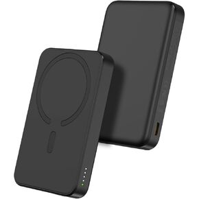 JCK Magnetic Portable Power Bank with USB-C Port, 5000mAh, Mag-safe Compatible with High-Speed Charger, Powerful External Battery, 22.5W Fast Charging for iPhone 15/14/13/12/Pro/Pro Max Series-Black