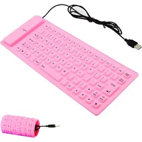 Soft Silicone Keyboard, Foldable Keyboard, Silent, Portable Silicone Wired Keyboard, USB+PS2 Interface, Convertible, Waterproof and dustproof, for Desktop Computers, notebooks, 85 Keys (Blue)